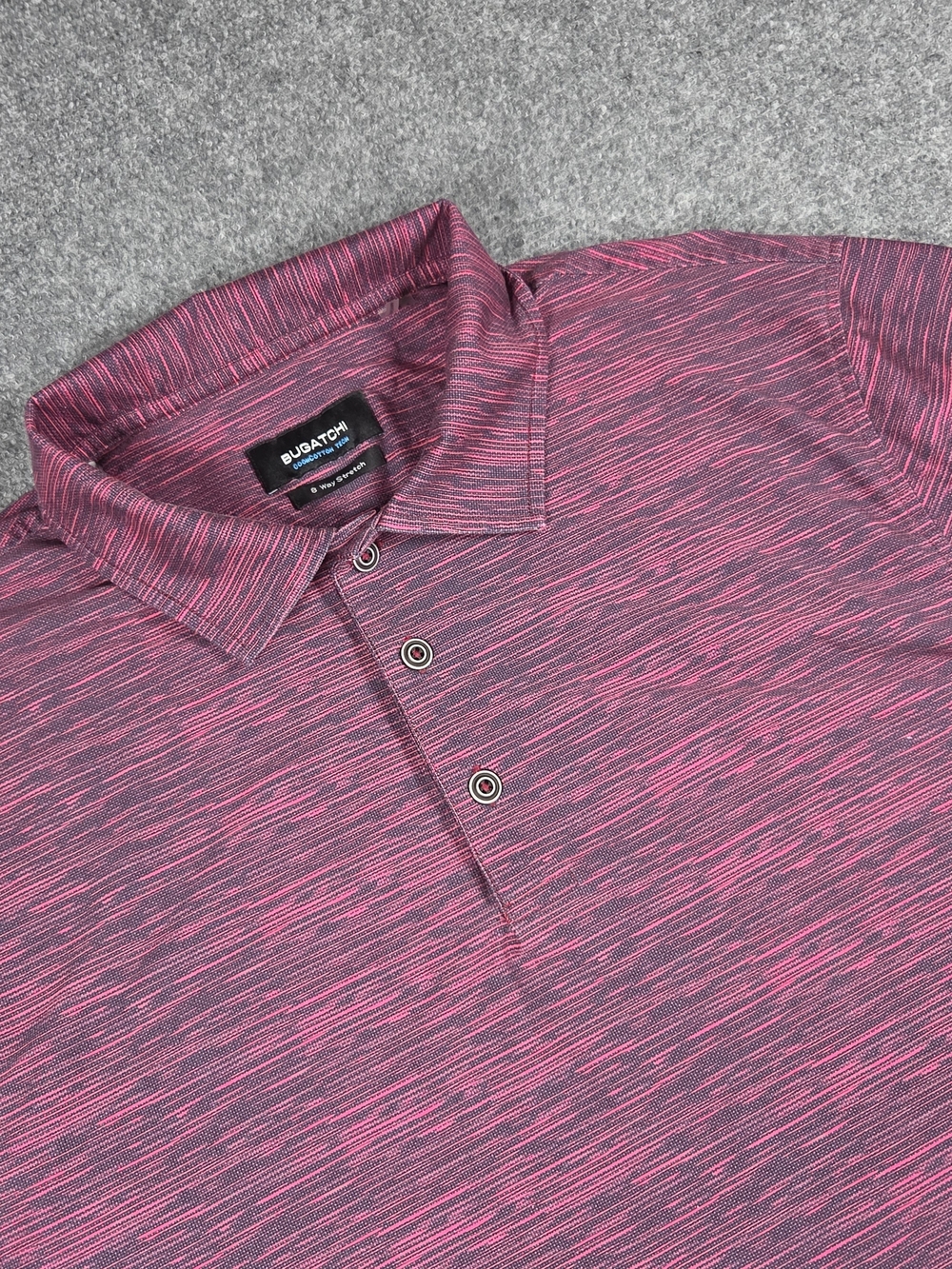 Bugatchi Polo Shirt Mens Large OoohCotton Tech 8 Way Stretch Pink 3 Button
